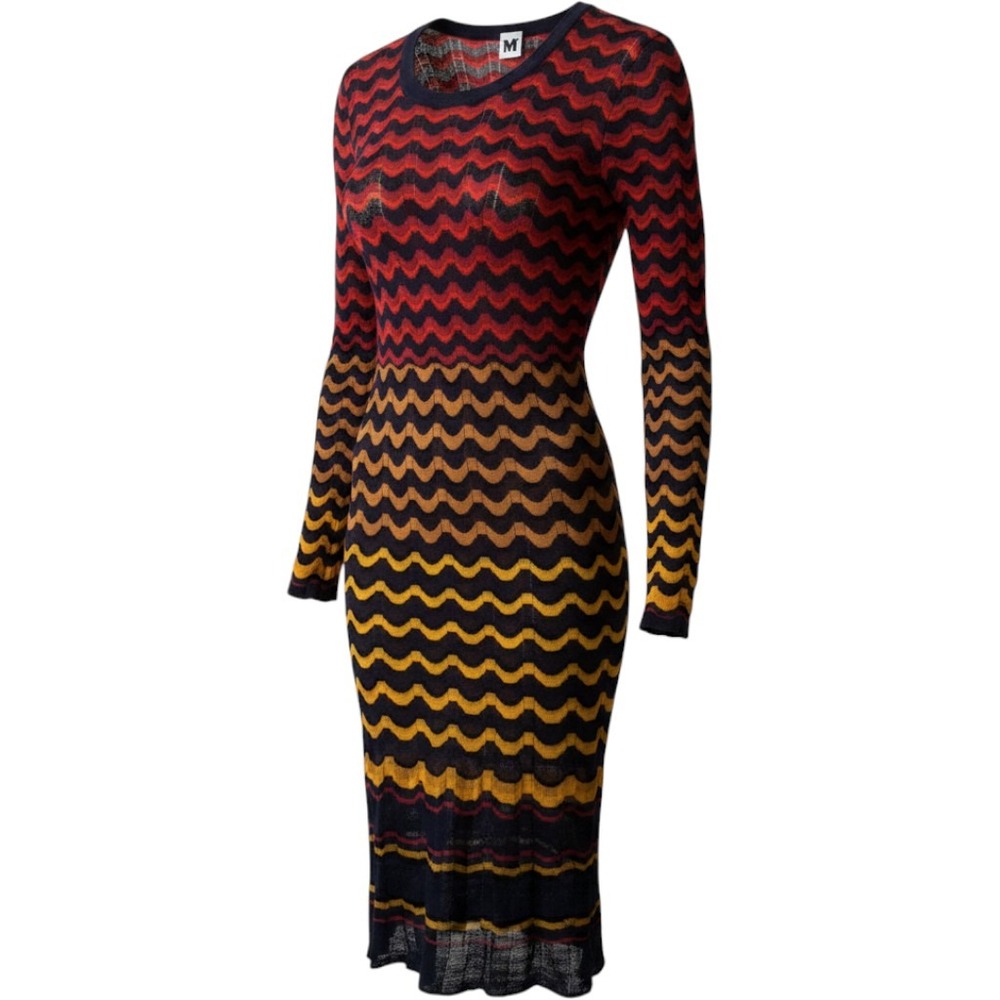 M Missoni Midi Dress Multicolor Zig Zag Knit Long Sleeve